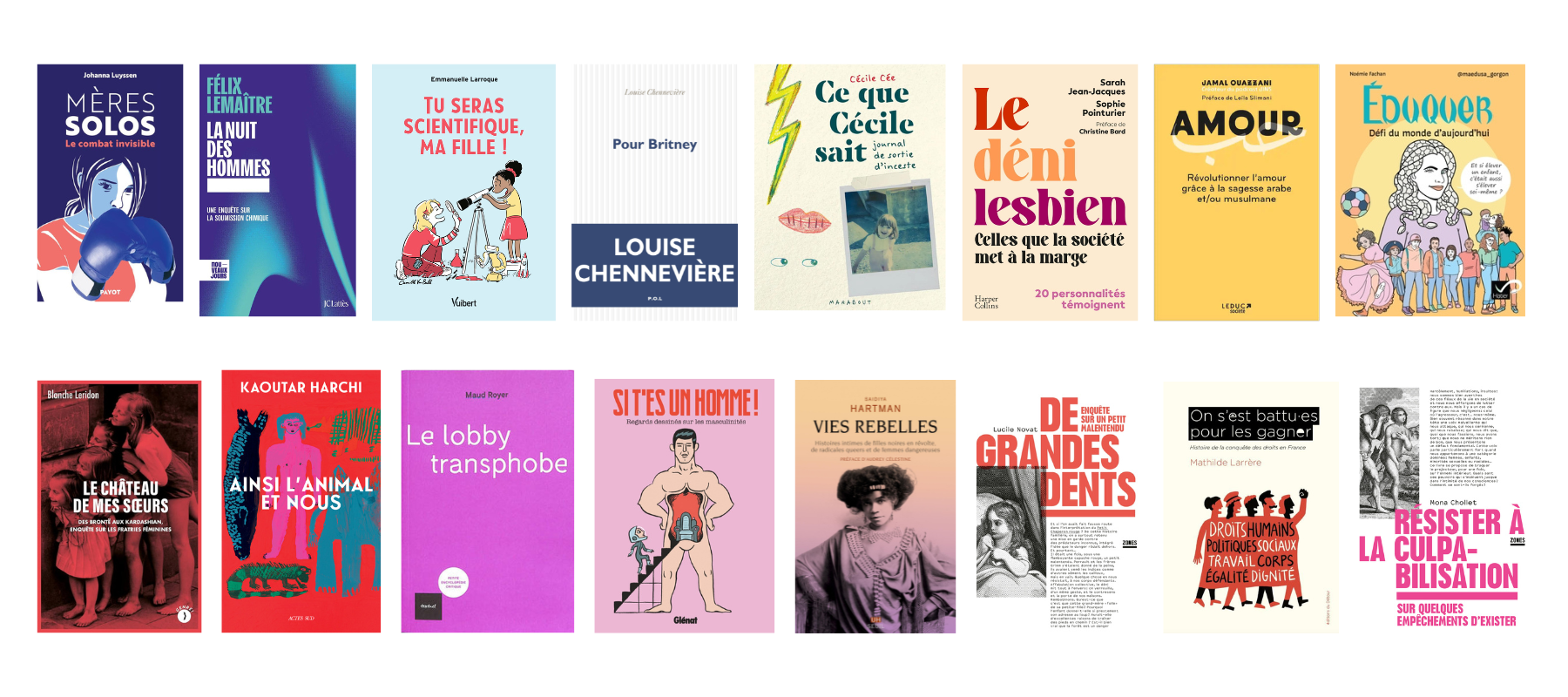 les premières de couverture des 16 livres féministes recommandés pour la rentrée littéraire 2024